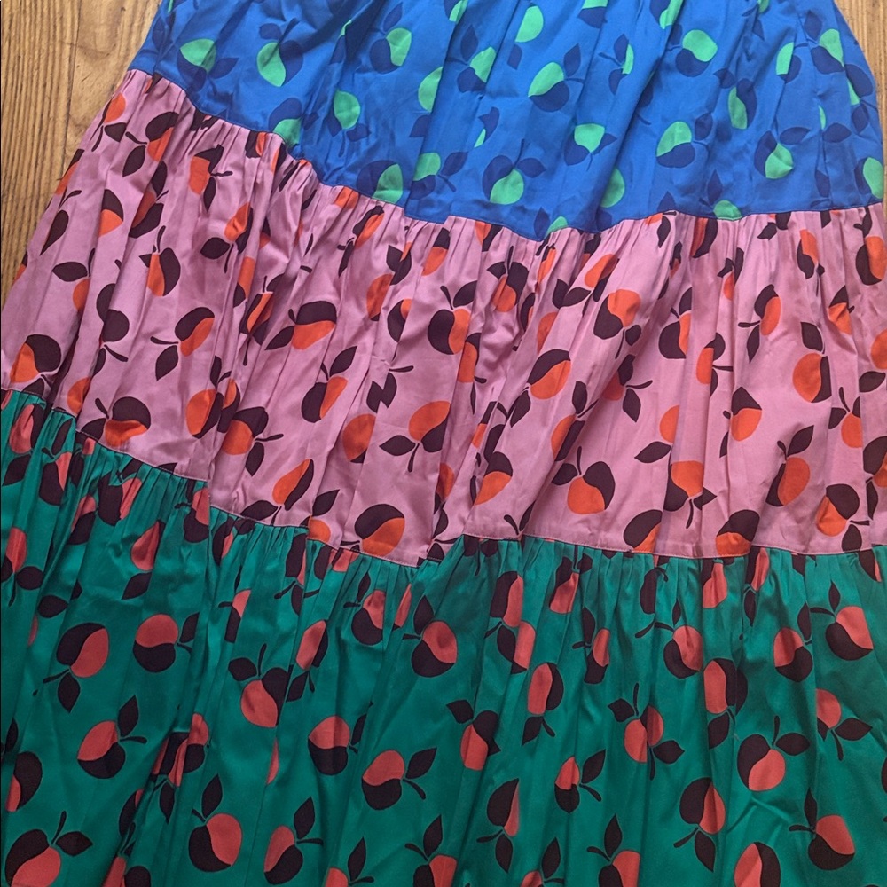 kate spade Multicolor Tiered Fruit-Print Maxi Skirt - Blue, Pink & Teal NWOT - Picture 2 of 10